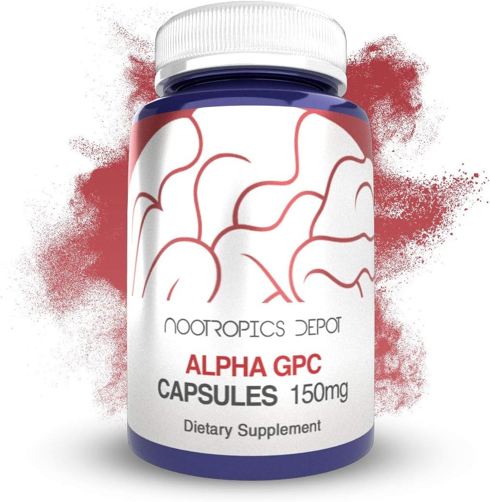 Nootropics Depot Alpha GPC Capsules | 150mg | 180 Count | Cholinergic Supplement | Brain Health Supplement | Supports Healthy Brain Function | Enhance Cognition, Memory + Focus