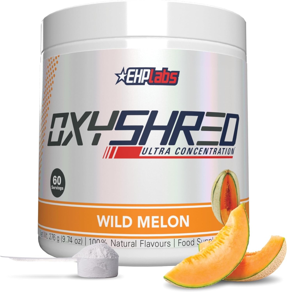 EHP Labs OxyShred Pre Workout Powder & Shredding Supplement - Preworkout Powder with L Glutamine & Acetyl L Carnitine, Energy Boost Drink - Wild Melon, 60 Servings