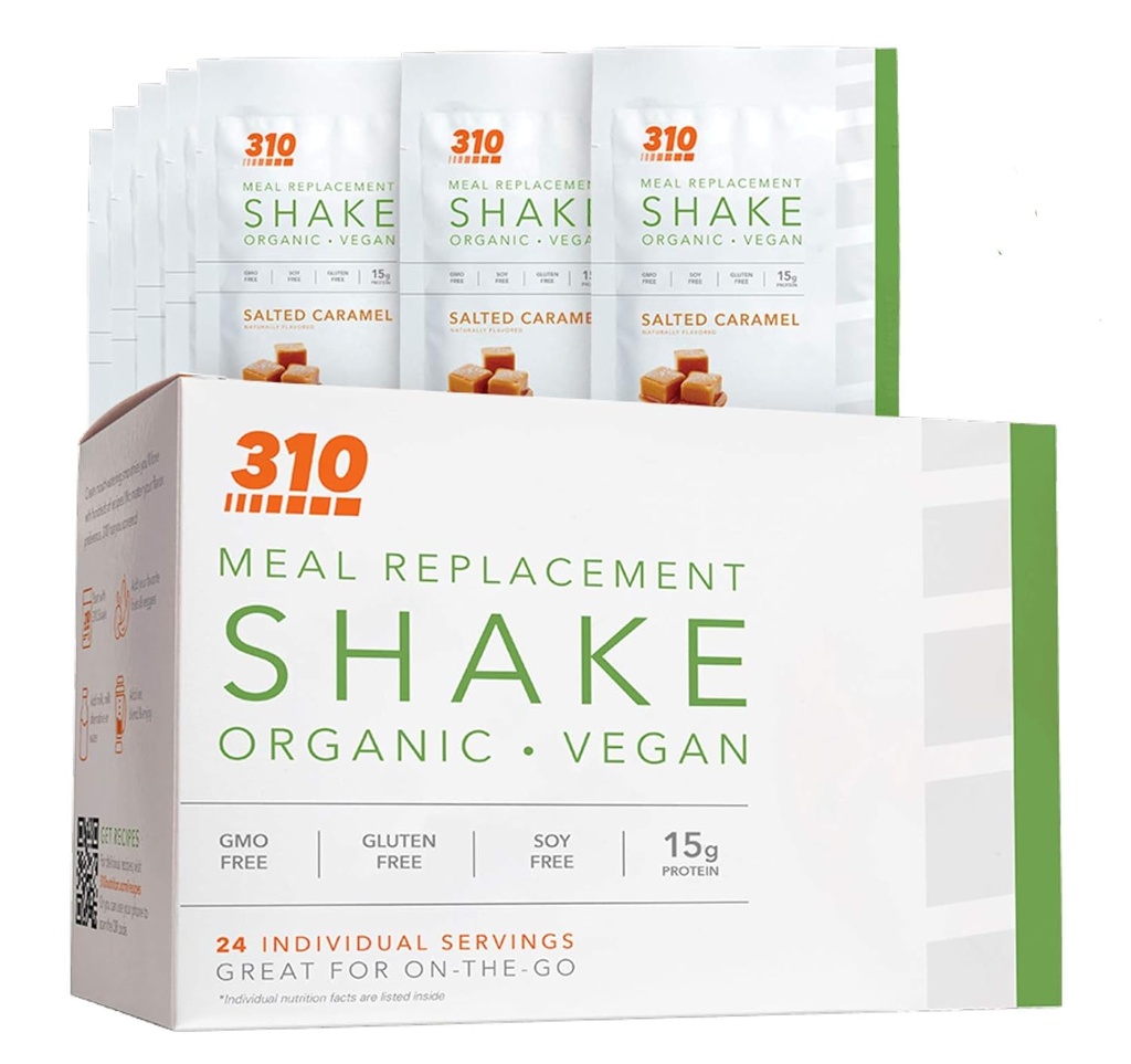 24 CT Caja de Agitación Orgánica - Agitación de Proteína de Planta Vegan y Reemplazo de Comida - Por 310 Nutrición - Gluten, Leche y Soy Gratis - 0g de Sugar ← Keto y Paleo Friendly (Salted Caramel)