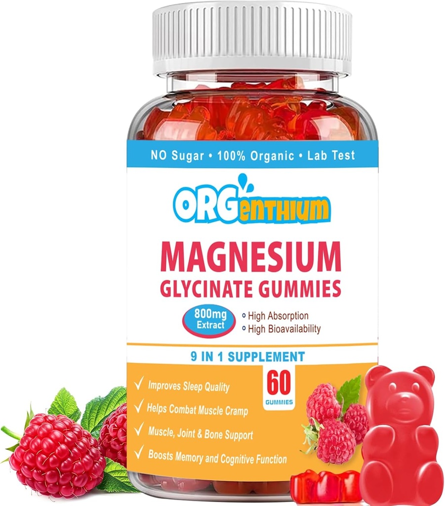 Magnesium Glycinate Gummies 500mg con L-Threonate, Vitamina D, B6, Potasio &amp; CoQ10 ← Complejo Libre de Azúcar Fórmula para mejorar la calidad del sueño.