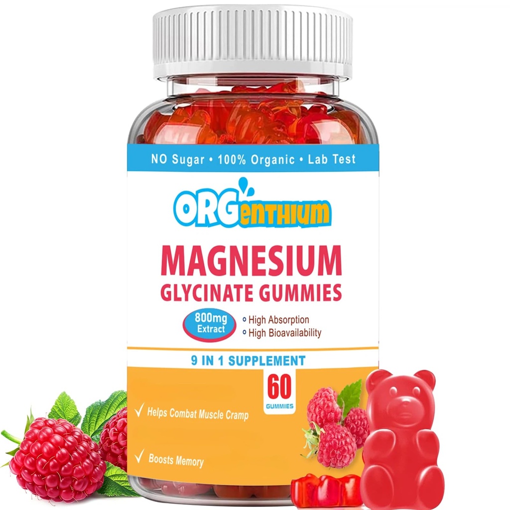 Magnesium Glycinate Gummies 500mg with L-Threonate, Vitamin D, B6, Potassium & CoQ10 | Sugar-Free Complex Formula | Raspberry Flavor | 60 Count