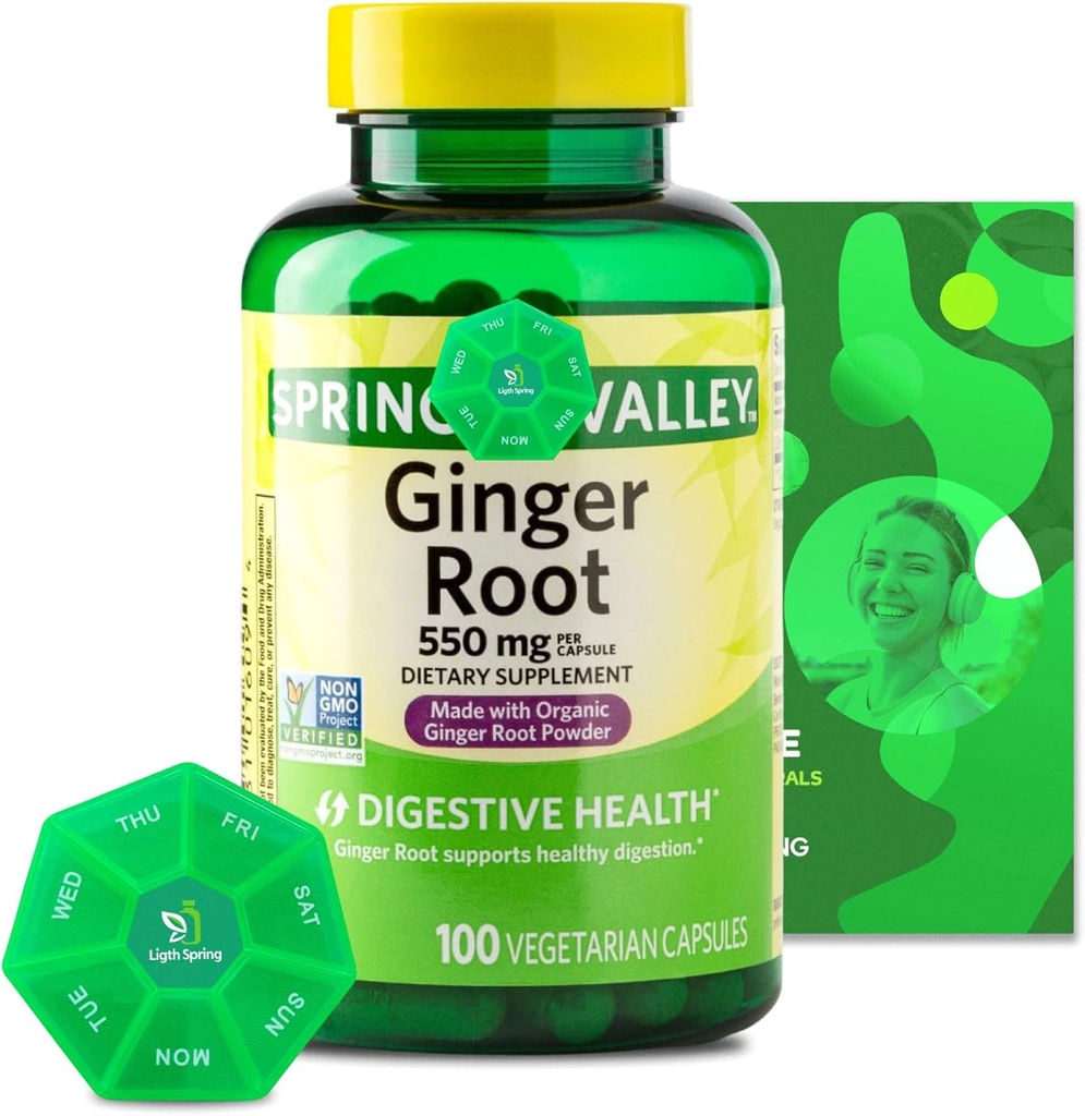 Ginger Root 550 mg, 100 cápsulas vegetarianas con vitaminas y minerales exclusivos de la huna - A a Z - Mejor guía de ligto