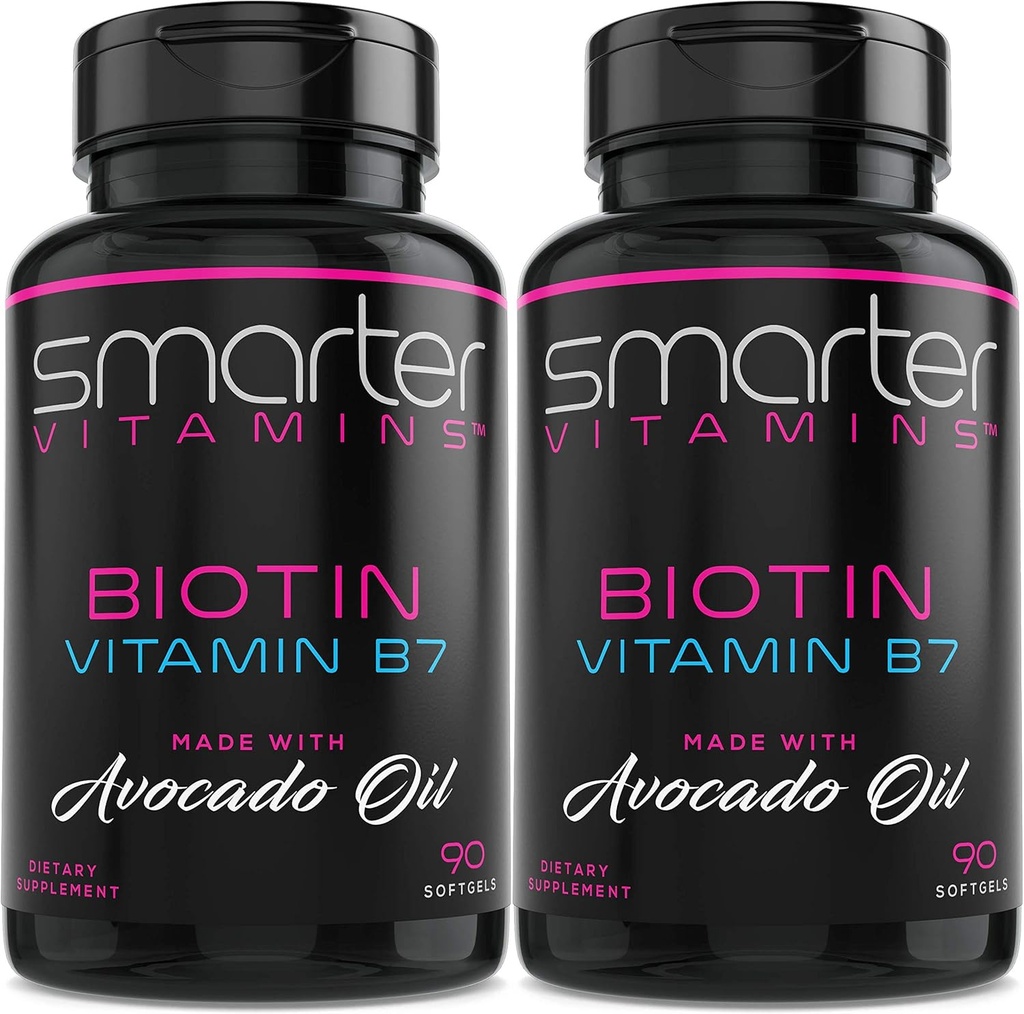 (2 Pack) Más inteligente Biotina 5000mcg en Avocado Oil, Vitamina B7, No GMO, 90 Mini Liquid Softgels, No Soy