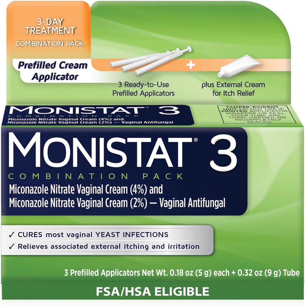 Monistat 3 Días Tratamiento de la Infección de la Levadura para Mujeres, 3 Miconazol Pre-Filled Cream Applicators &amp; Externo Monistat Anti-Itch Cream Bundle