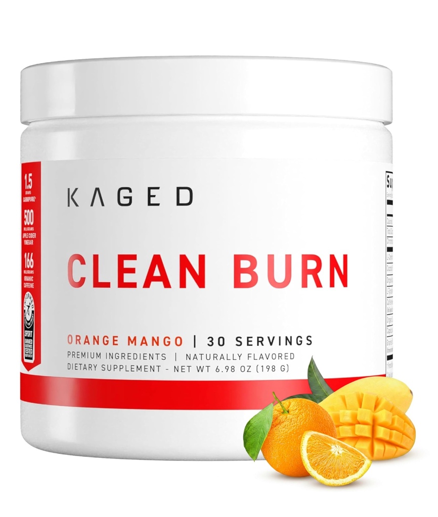 KAGED Clean Burn | Thermogenic Fat Burner Powder | CaloriBurn GP, L Carnitine, Coconut Water | Boost Metabolism, Energy, Focus | Orange Mango