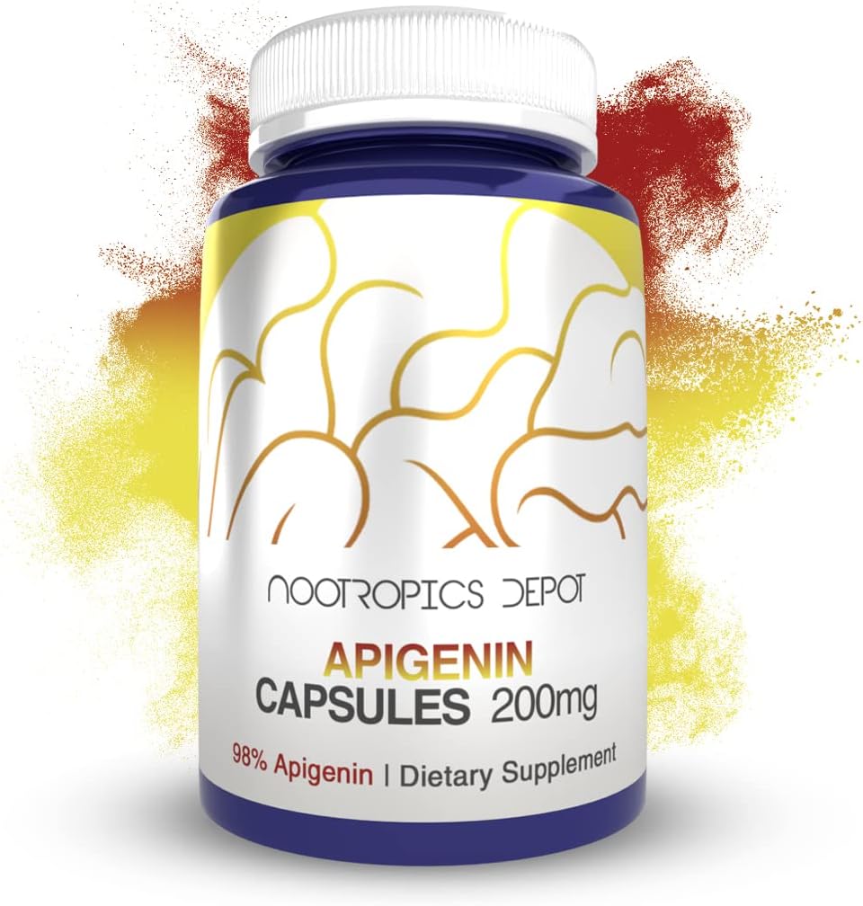 Nootropics Depot Apigenin Capsules TEN 200mg TEN 120 Conde Ø98% Apigenin ← Apoyos Niveles de estrés saludables