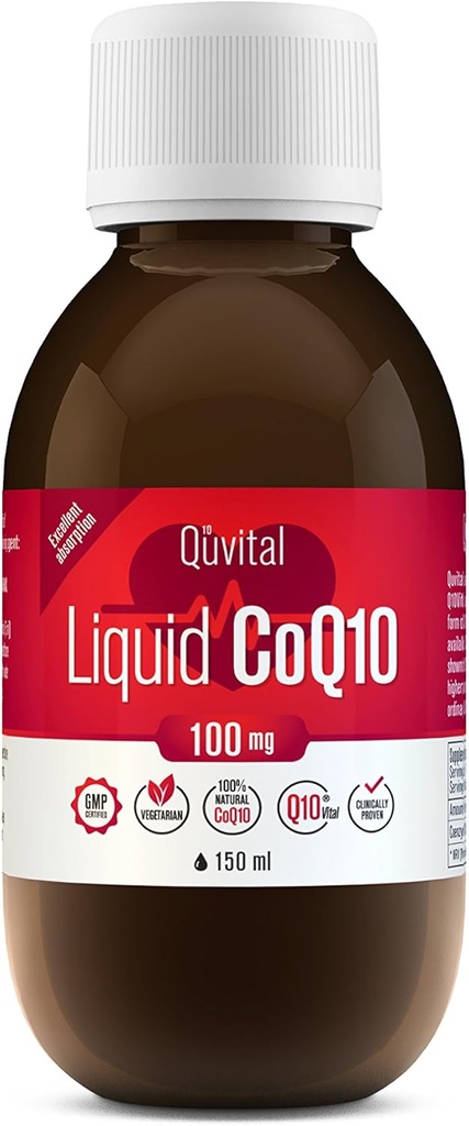 Q10Vital CoQ10 100 mg Liquid | Superior Absorption – Up to 9 Times Better Absorption | Strong Antioxidant for Heart Health, Energy Production, Anti-Aging, and Skin Health | Sugar-Free | Apple Flavor