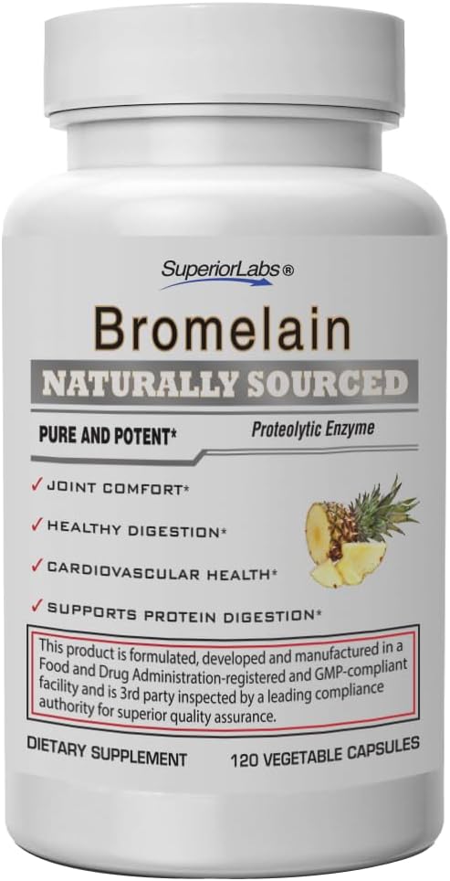 Laboratorios Superiores Bromelain 500mg – 2400 GDU/Gram Non-GMO Pineapple Enzyme, Soporte Digestivo de base vegetal, promueve la salud conjunta de confort y tejido – 120 Veg Caps