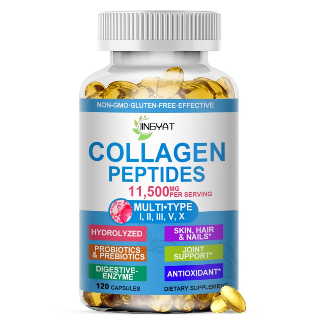 Collagen Peptides Softgels, Multi Collagen Peptide w / Glucosamine Chondroitin MSM Biotina, Hydrolyzed Collagen Peptides Complex for Women Supports Skin Hair Nail Joints Bones Gut Health, Non-GMO