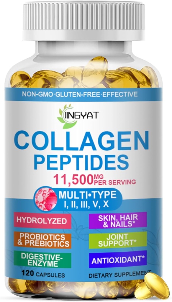 Collagen Peptides Softgels, Multi Collagen Peptide w/ Glucosamine Chondroitin MSM Biotin, Hydrolyzed Collagen Peptides Complex for Women Supports Skin Hair Nail Joints Bones Gut Health, Non-GMO