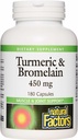 Factores naturales, Turmeric " Bromelain 450 mg, Muscle and Joint Support, 180 Capsules