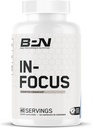 BARE PERFORMANCE NUTRITION BPN in-Focus Brain Supplement for Memory & Focus Caffeine Pills, 1g of L Tyrosine per Serving + Alpha GPC, 40 Servings, Gluten Free + Vegan