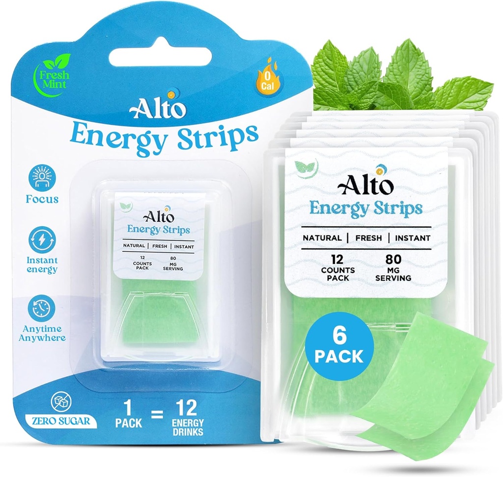 Alto Energy Strips with 80 mg Natural Caffeine per Serving – 10X Faster Absorption | 12 Deliciously Minty Strips ≈ 12 Energy Drinks | Energy and Focus Boost Anytime, Anywhere – 6 Pack
