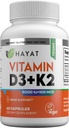 Vitaminas HAYAT Vitamina Vegan D3+K2 (5000 UI + 100 MCG), Suplemento dietético para bonificación, dientes, musculoso y soporte de salud inmune, 2 meses de suministro, haal certificado, 60 cápsulas, hechos en los EE.UU.