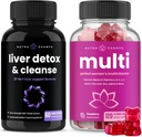 NutraChamps Liver Cleanse Detox Capsules and (2-Pack) Mujeres Multivitamin Gummies Bundle