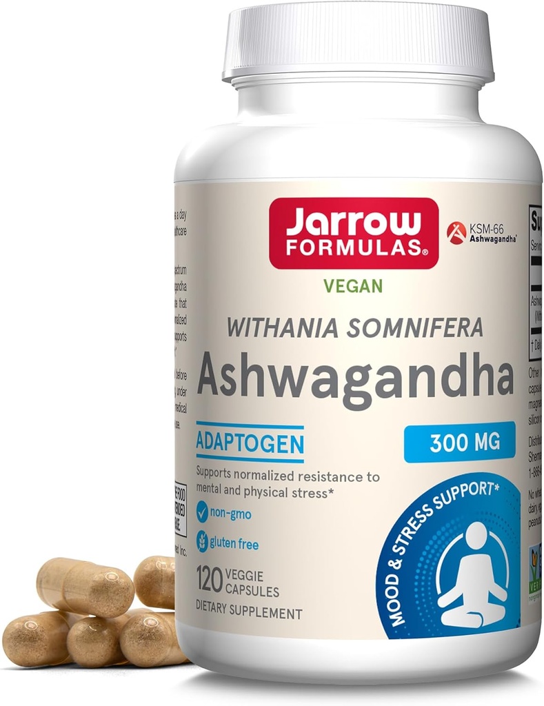 Jarrow Formulas® Ashwagandha Capsules, 300 mg Supplement Supports Normalized Resistance to Mental and Physical Stress, 120 Veggie Capsules, 60 Day Supply
