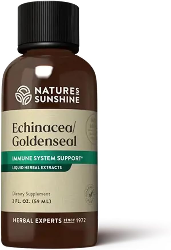 Sunshine Echinacea y Golden Seal Liquid, 2 fl. oz. ← Activa el sistema inmunitario, fortalece la respuesta inmunitaria y beneficiosa durante los tiempos de cambio estacional