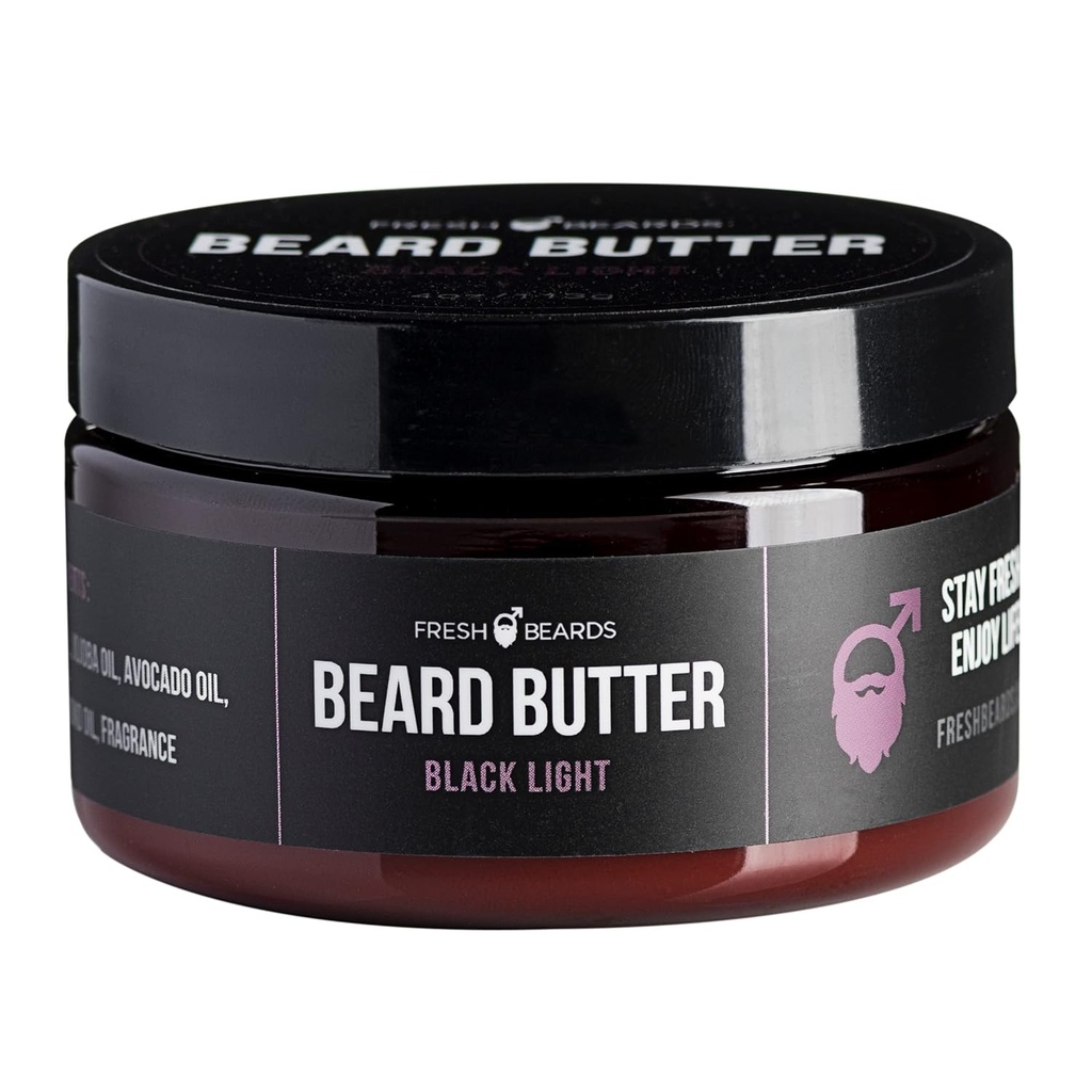Fresh Beards Black Light Beard Butter - Spice, Wood, and Citrus Fragrance - Men's Mustache Conditioner - Soothing Anti-Itch Moisturizer and Softener for Healthy Growth