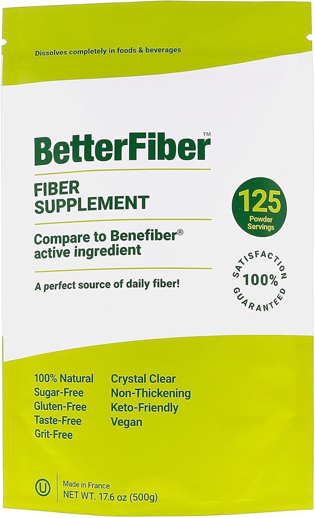 BetterFiber - Prebiotic Fiber Supplement [100% Genérico Equivalent of Leading Brand] ⊘ No GMO Gluten-Free Vegan OU Kosher Certified - 17.6oz/500g (125 Servings)