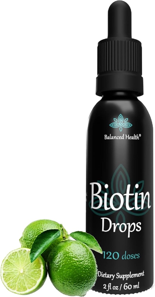 Biotin Drops - 120 Serviciones, 2oz, Lemon Flavor, Promover la piel sana del cabello y las uñas