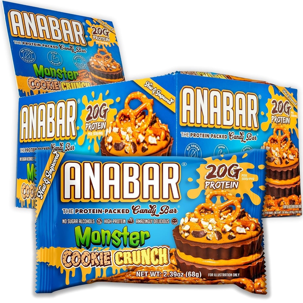 Anabar Protein Bar, The Protein-Packed Candy Bar, Amazing Tasting Protein Bar, No Sugar Alcoholes, High Protein, Amazingly Delicious (12 Bares, Milk Chocolate Monster Cookie Crunch)