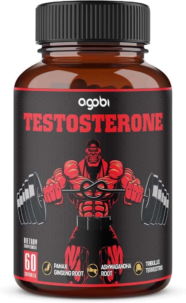 agobi Testosterona Suplemento para Hombre - 11 hierbas - Ashwagandha, Tribulus, Ginseng &amp; Más - 60 cápsulas para 1 mes