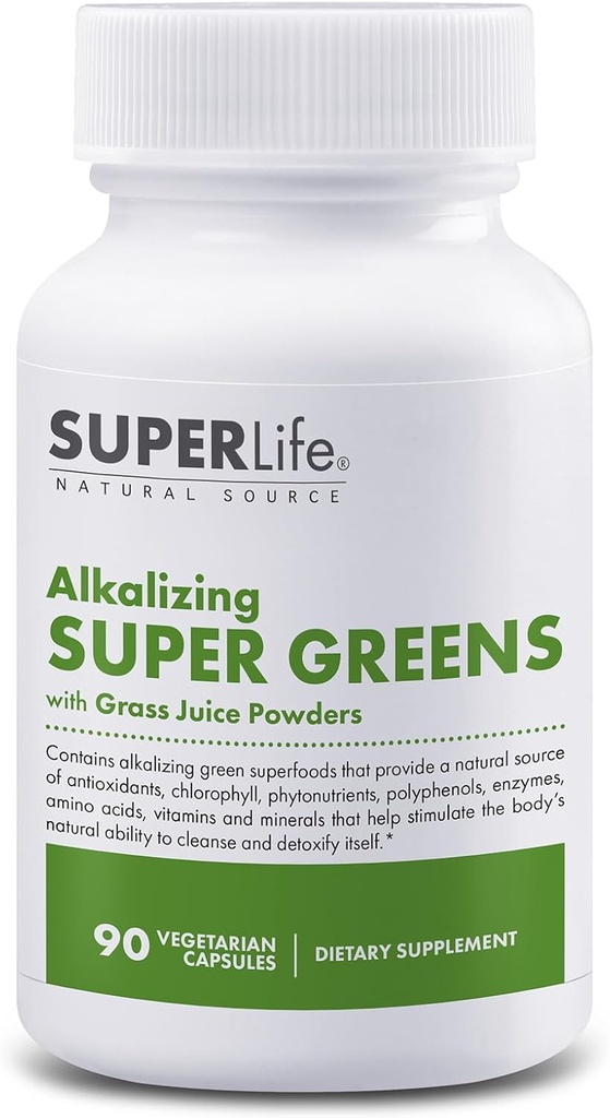 100% orgánico Alkalizing Super Greens - Superfood w/Alfalfa, Barley & Wheat Grass, Matcha & Clorella - Fuente natural de fitonutrientes " Chlorophyll ← Promueve el equilibrio corporal pH " Detox  durable 90 cápsulas