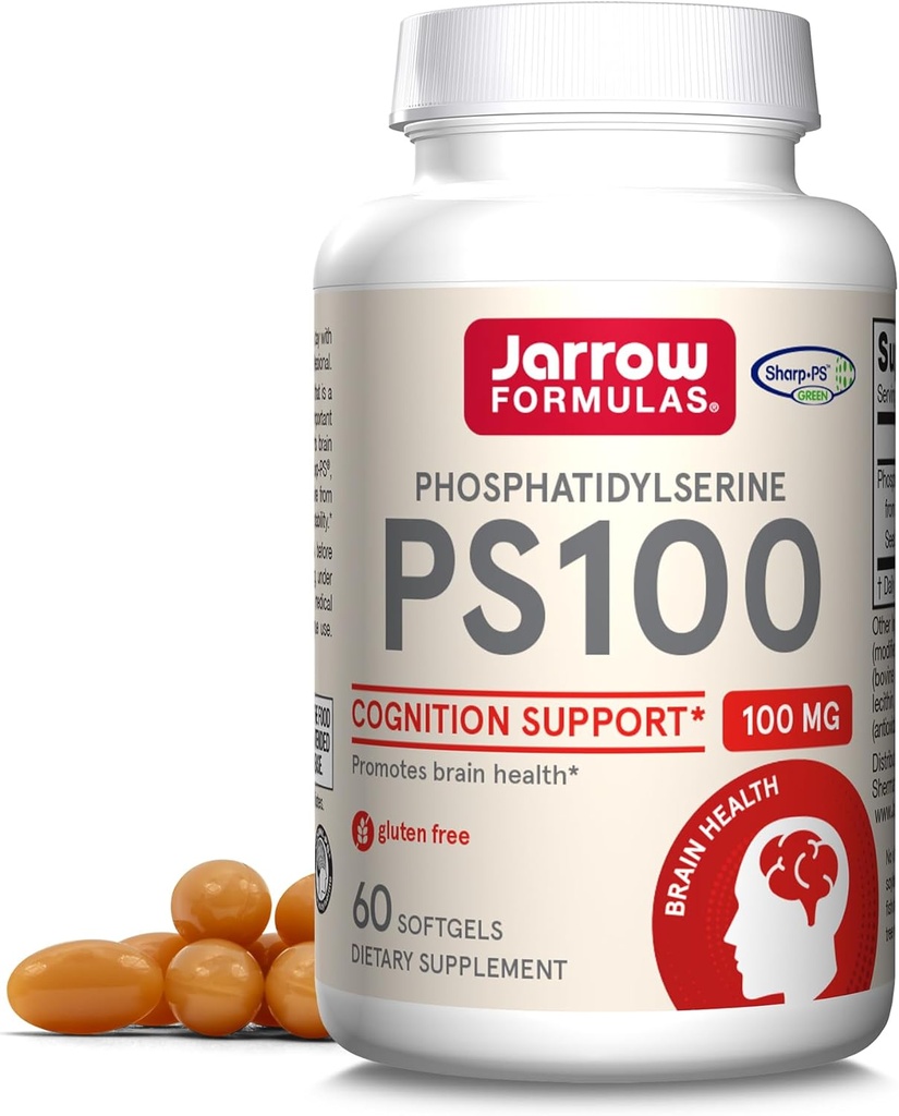 Fórmulas Jarrow PS100 Phosphatidylserine 100 mg, Suplemento dietético para la salud del cerebro y el apoyo a la cognición, 60 Softgels, 20-60 Day Supply