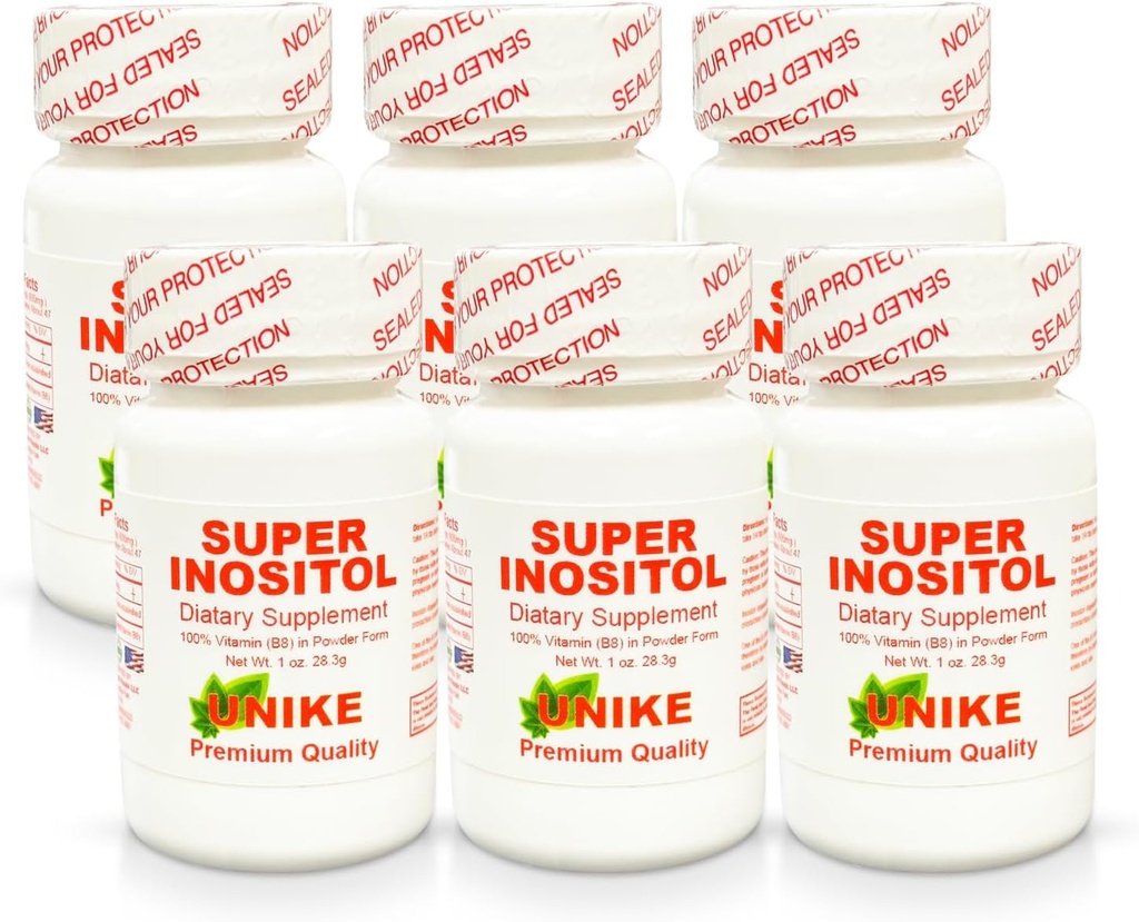 Suplemento dietético Super Inositol   Inositol (Vitamin B8) Polvo para el equilibrio hormonal, la fertilidad y el apoyo ovárico   Gluten Free, Vegan 1 Oz (Pack of 6)