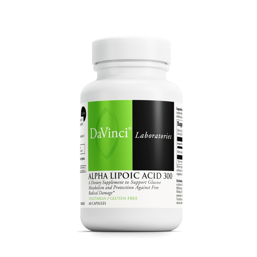 DAVINCI Laboratorios Ácido Lipoico alfa 300 - Suplemento dietético de apoyo Metabolismo y niveles saludables de colágeno - con 300 mg Ácido Lipoico alfa por cápsula - Sin gluten - 60 cápsulas vegetarianas