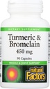 Factores naturales, Turmeric " Bromelain 450 mg, Muscle and Joint Support, 90 cápsulas