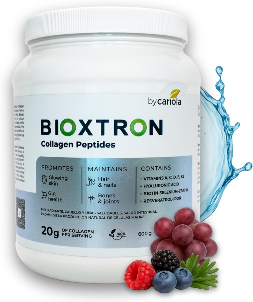 Bioxtron Collagen Peptides Powder - Unflavored, Tipo I Bovine with Stem Cell Renewal for Hair, Nail, Skin, Gut, Bone & Joint Health Support - Hyaluronic Acid, Protein, Biotin - 600g (30 Servings)