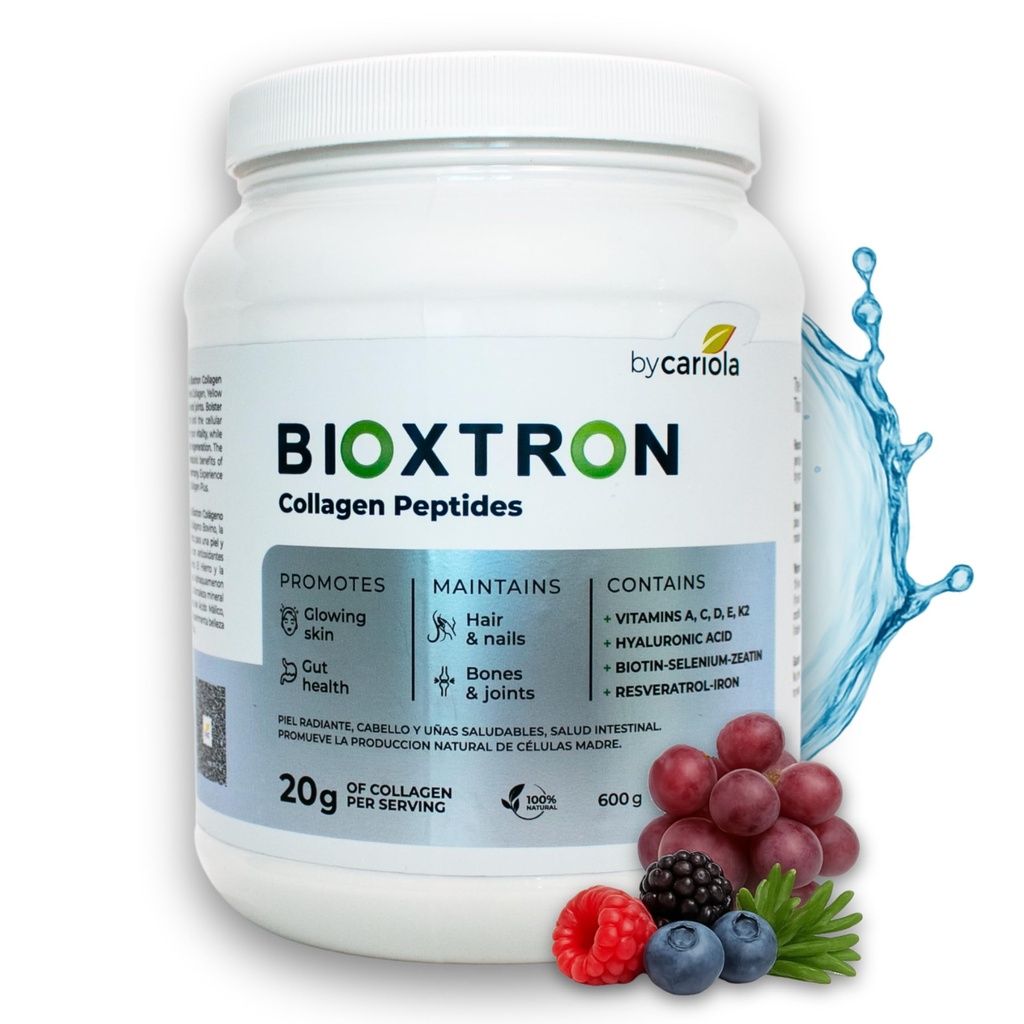 Bioxtron Collagen Peptides Powder - Unflavored, Tipo I Bovine with Stem Cell Renewal for Hair, Nail, Skin, Gut, Bone & Joint Health Support - Hyaluronic Acid, Protein, Biotin - 600g (30 Servings)