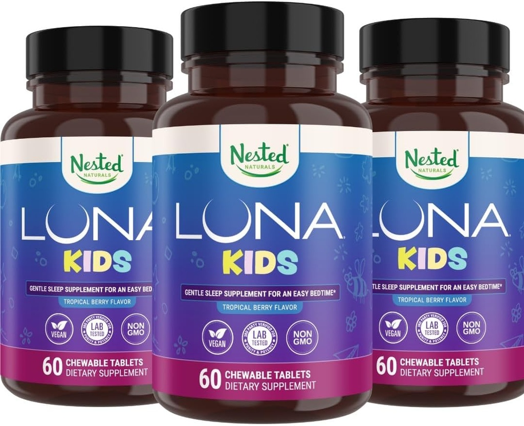 Anidado Naturales Luna Niños Suplemento de sueño - para niños y adultos sensibles a la melatonina - Suplemento Herbal suave con manzanilla, melatonina, " Valerian - 180 Chewable Tablets (60 Por Bottle)