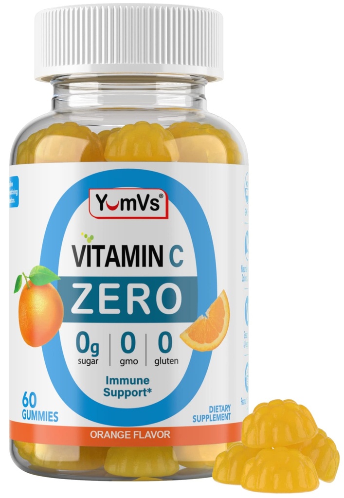 Yum-Vs - Zero Sugar Vitamina C Gummies para Adultos &amp; Niños - 250 mg VIT C Immune Support Gummy Vitaminas - Sugar Free Chewable Vitamina C Suplemento Gummy - High Potency Vegetarian Vitamina C Boost (60)