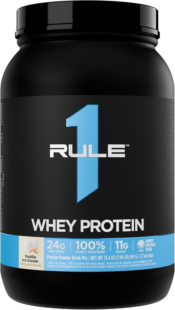 Regla 1 Whey Protein – 24g Proteína de acción rápida de todas las fuentes con EAAs ocurridas naturalmente " BCAAs para recuperación de ejercicios o cualquier uso en cualquier momento (2 libras*, Crema de hielo de vainilla)
