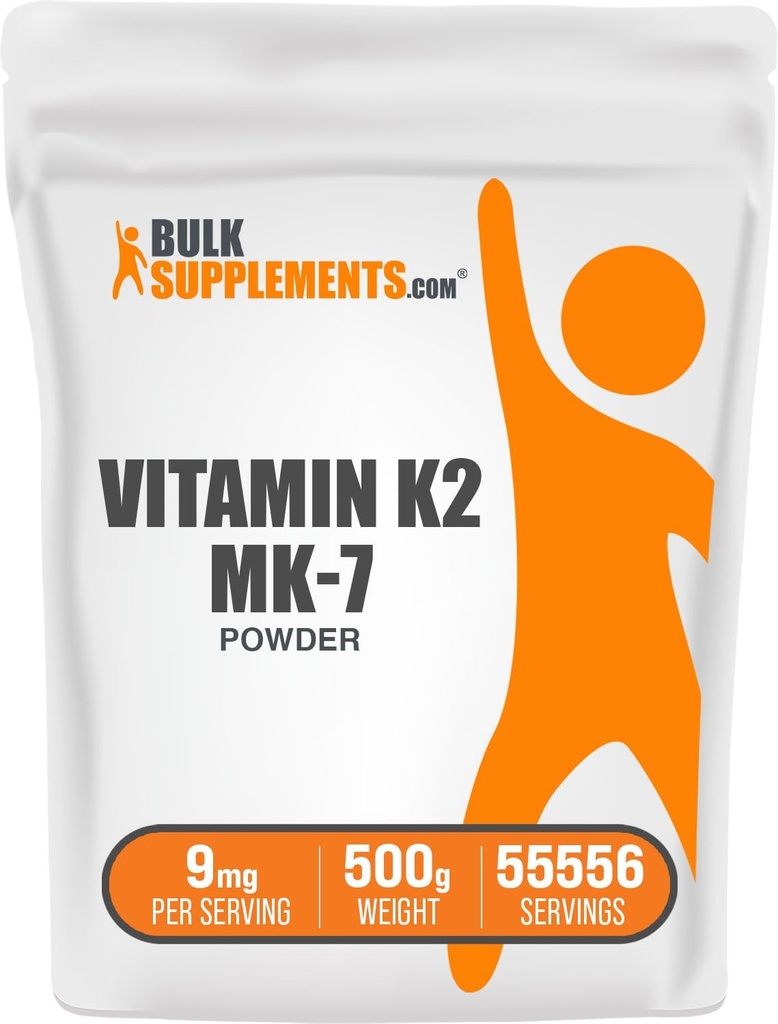 BulkSupplements.com Vitamina K2 Powder - Vitamina K2 MK-7, como Menaquinone Powder - K2 Suplemento Vitamina para Wellness, Gluten Gratis, 9 mg por Serving, 500g (1.1 lbs) (Pack of 1)