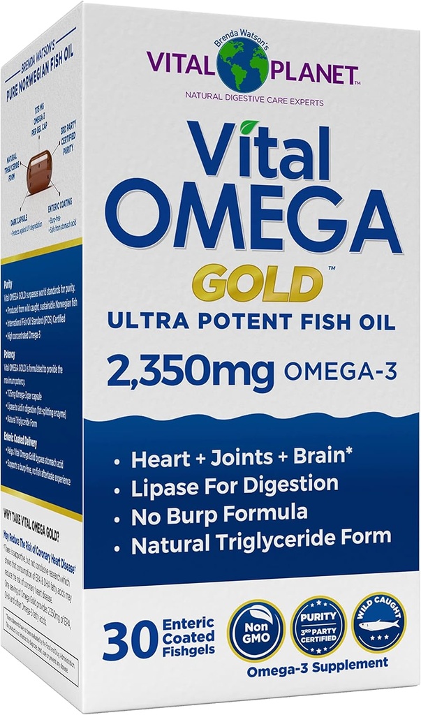 Planeta Vital - Vital Omega Ultra Potent Wild Caught Omega 3 Fish Oil Suplemento con 2350 mg de alta potencia Omega 3 Fatty Acid Suplementos EPA y DHA para apoyar cerebro y salud cardíaca 30 Softgels