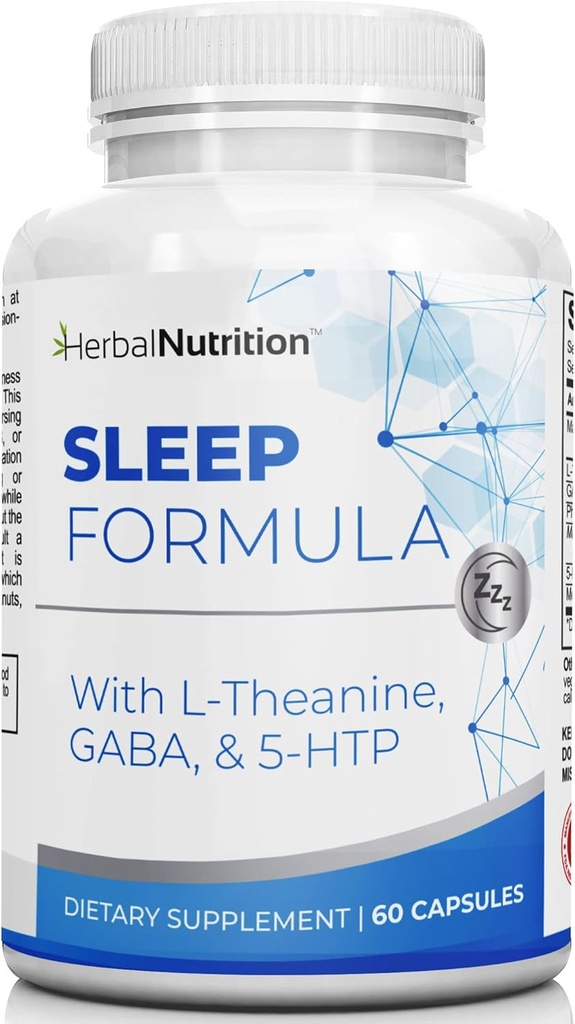Herbal Nutrition Sleep Support Supplement Sleep Formula is a Multi-Ingredient Sleep Supplement with Melatonin, GABA, L-Theanine, and More, Sleep Like You are on Cloud 9! One 60 Ct Bottle