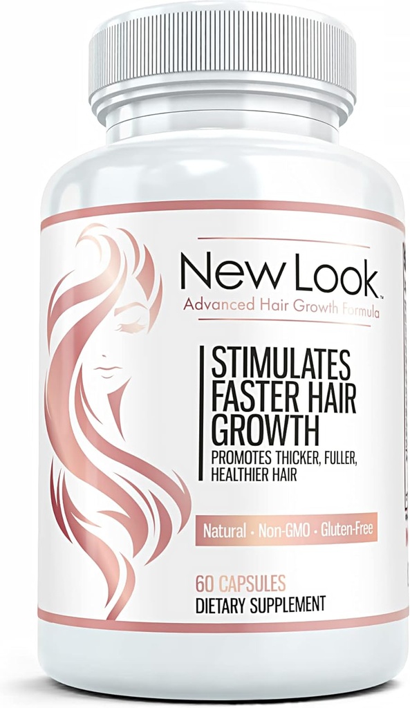 New Look Hair Growth Support Vitamins for Women and Men ← Clinical Strength Supplement for Hair Loss ← Soportes Thicker, Fuller Hair with Biotin - 60 cápsulas