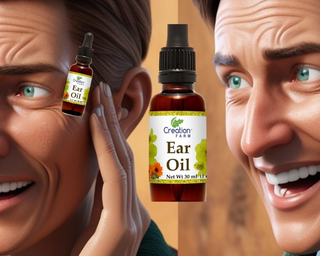 Creación Farm Ear Oil Drops con Mullein, Calendula, St Johns Wort, All Natural Herbal Relief for Earwax Removal, Earache Soothing, Itchy Irritated, Clogged or Dry Ears Made in USA
