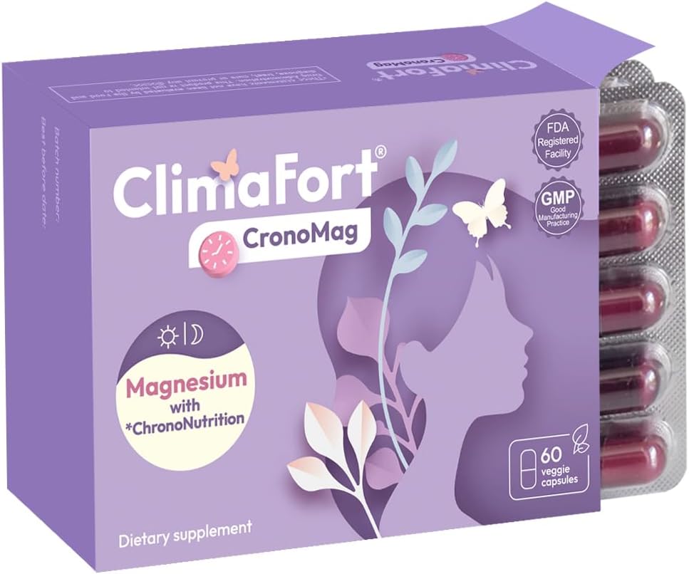 ClimaFort CronoMag  Magnesium for Women in Menopause ← 5 Salts Bisglycinate + Glycerophosphate ANTE B12 ← Energy Supplement TEN 1 Month Supply