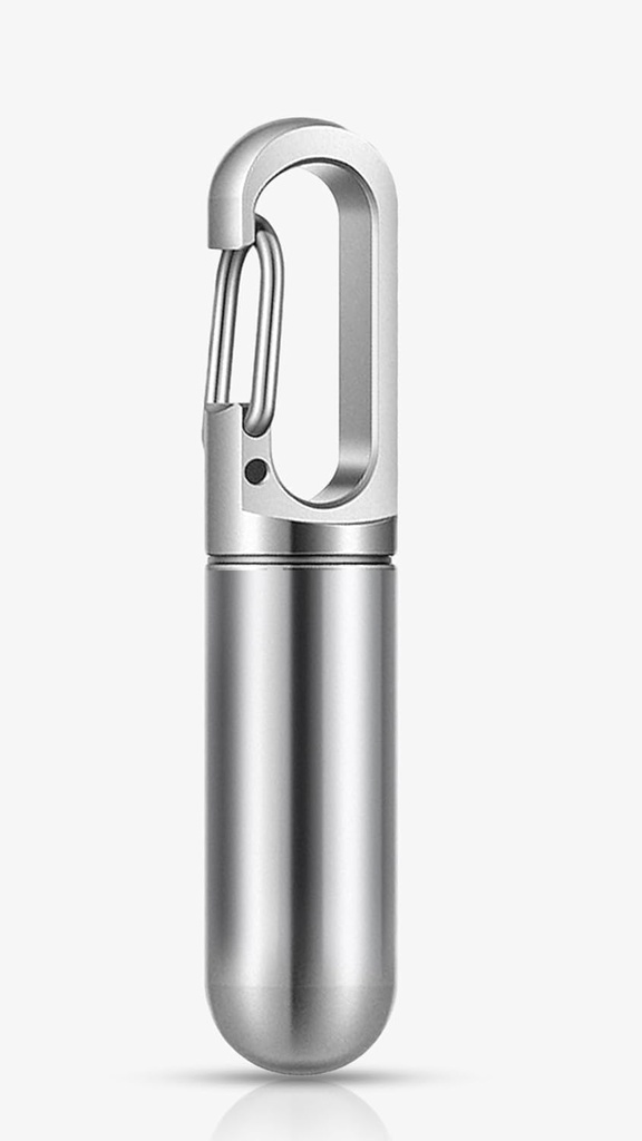 Keychain Pill Holder – Container pequeño con carabiner – caja de acero inoxidable de la pila, caja de la pila portátil para el futuro, mochila, llavero Watertight Travel Pill Container for Medicine