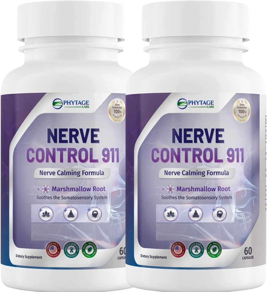 Nerve Control 911 - Natural Plant Based Nerve Health Supplement Capsules- 2 Pack