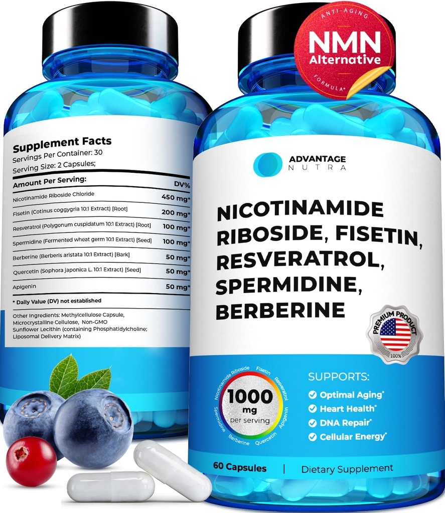 Liposomal Nicotinamide Riboside NR Suplemento Resveratrol NAD : Nicotinamide 500mg w/Fisetin, Resveratrol Powder Spermidine Berberine NAD Resveratrol Suplemento 500 mg - 60 caps 1 Pack