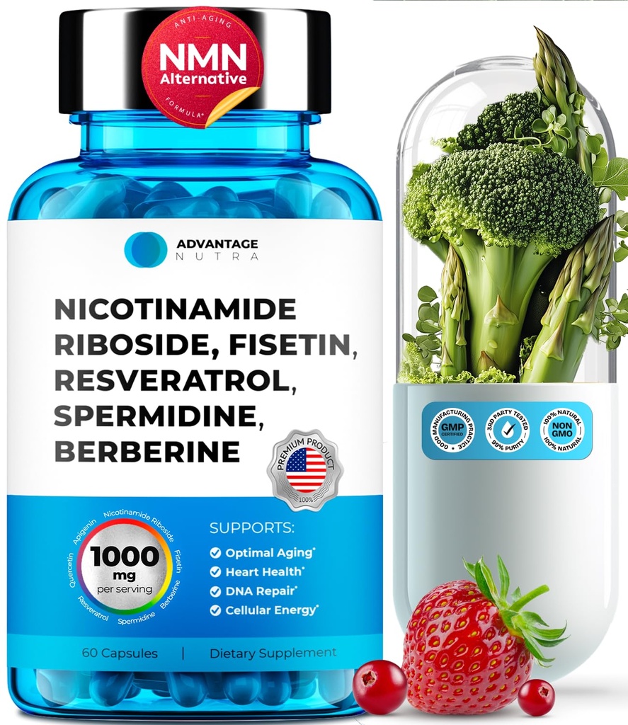 Liposomal Nicotinamide Riboside NR Supplement Resveratrol NAD : Nicotinamide 500mg w/Fisetin, Resveratrol Powder Spermidine Berberine NAD Resveratrol Supplement 500 mg - 60 caps 1 Pack
