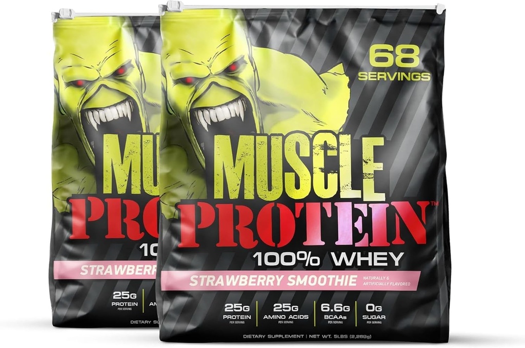COLOSSAL LABS Muscle Whey Protein Flavored Protein Powder, 25,000mg Amino Acids/Serving, Cold Filtered(Packaging May Vary) (10 Pound (Pack of 2), Strawberry)