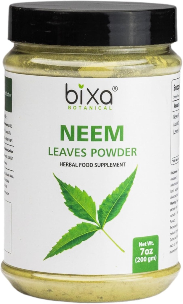 bixa BOTANICAL Neem Leaf Powder ← Azadirachta Indica  200 Grams / 7 OZ ← Ayurvedic Anti Allergic Herbal Supplement ← Gluten Free, Non-GMO, Steam Treated, Vegan.