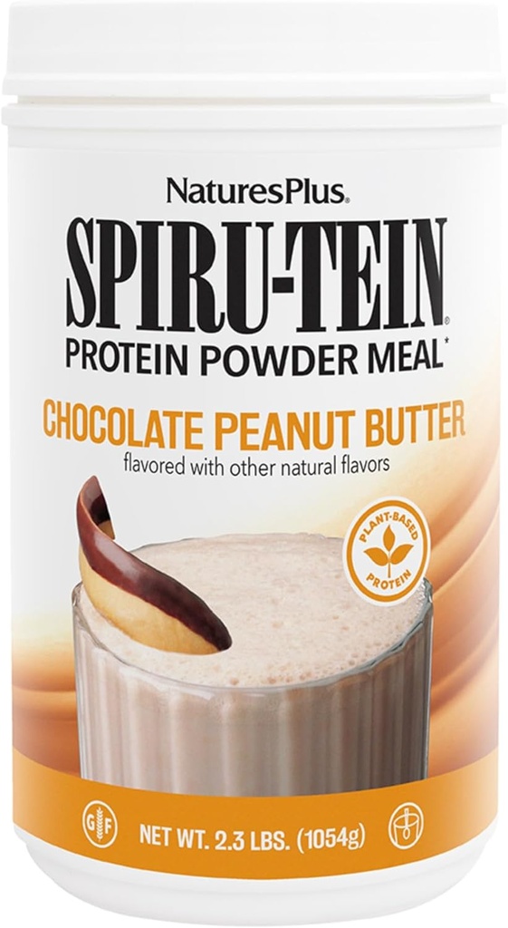 NaturesPlus SPIRU-TEIN, Chocolate Peanut Butter - 2.3 lbs, Pack of 2 - Plant-Based Protein Powder - Vegetarian, Gluten Gratis - 68 Total Servings
