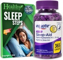 Equate Sleep-Aid Diphenhydramine HCI 25 mg 365 cápsulas y volúmenes vitales Pasos de sueño Consejos Tarjeta